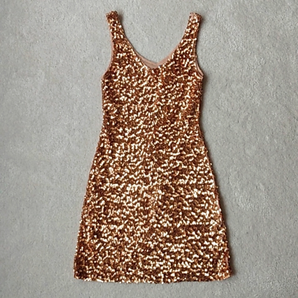 Tea n Rose Gold Sequin Mini Dress